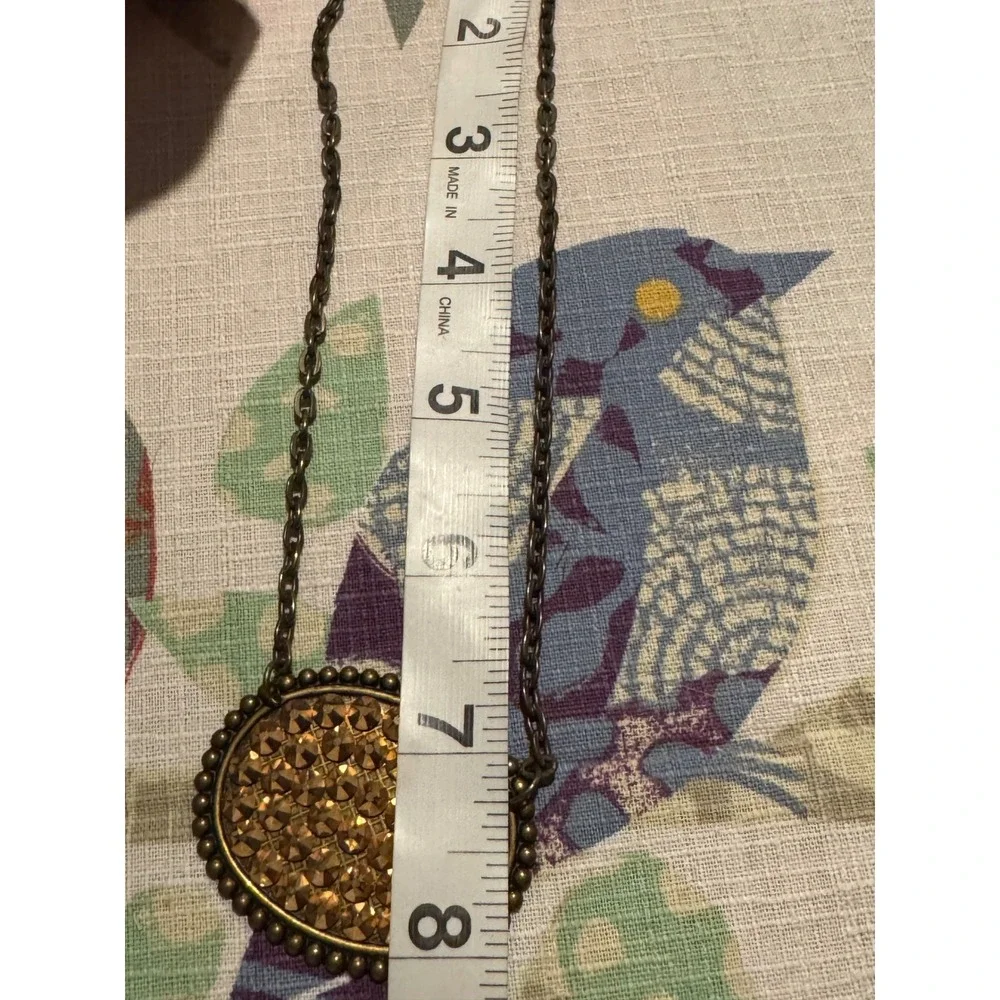 CP Shades Vintage Style Bronze Amber Crystal Oval Statement Necklace